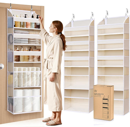 6-in-1 Over Door Hanging Organizer with 12 Mesh Pockets, 44 lbs Capacity, Light Brown – Versatile Behind Door Storage for Baby Nursery, Newborn Essentials, Bedroom, Bathroom & Dorm