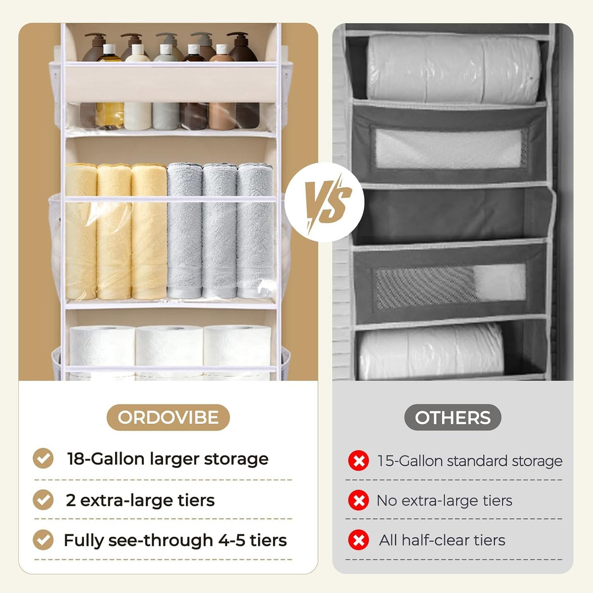 6-in-1 Over Door Hanging Organizer with 12 Mesh Pockets, 44 lbs Capacity, Light Brown – Versatile Behind Door Storage for Baby Nursery, Newborn Essentials, Bedroom, Bathroom & Dorm