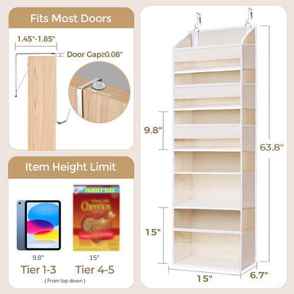 6-in-1 Over Door Hanging Organizer with 12 Mesh Pockets, 44 lbs Capacity, Light Brown – Versatile Behind Door Storage for Baby Nursery, Newborn Essentials, Bedroom, Bathroom & Dorm