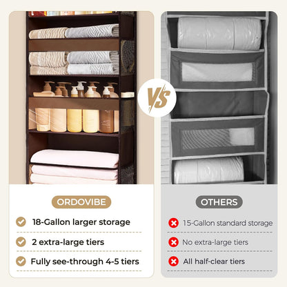 6-in-1 Over Door Hanging Organizer with 12 Mesh Pockets, 44 lbs Capacity, Light Brown – Versatile Behind Door Storage for Baby Nursery, Newborn Essentials, Bedroom, Bathroom & Dorm