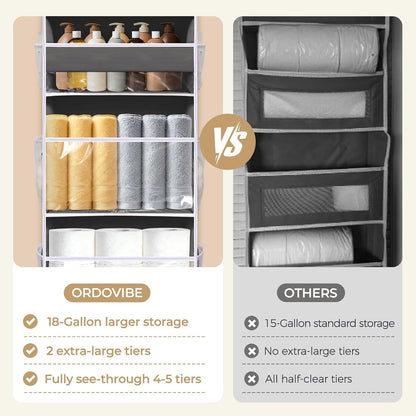 6-in-1 Over Door Hanging Organizer with 12 Mesh Pockets, 44 lbs Capacity, Light Brown – Versatile Behind Door Storage for Baby Nursery, Newborn Essentials, Bedroom, Bathroom & Dorm