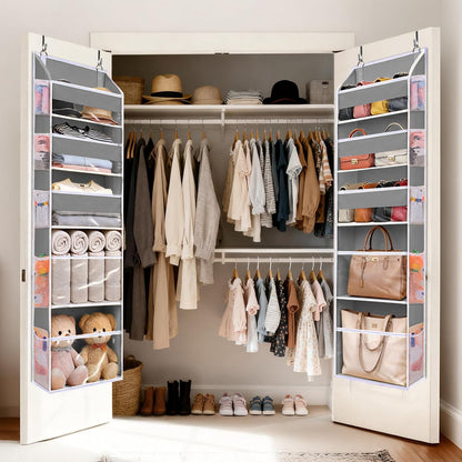 6-in-1 Over Door Hanging Organizer with 12 Mesh Pockets, 44 lbs Capacity, Light Brown – Versatile Behind Door Storage for Baby Nursery, Newborn Essentials, Bedroom, Bathroom & Dorm
