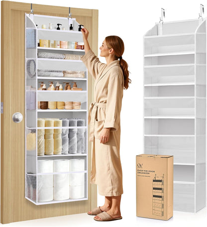 6-in-1 Over Door Hanging Organizer with 12 Mesh Pockets, 44 lbs Capacity, Light Brown – Versatile Behind Door Storage for Baby Nursery, Newborn Essentials, Bedroom, Bathroom & Dorm