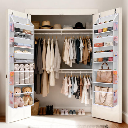 6-in-1 Over Door Hanging Organizer with 12 Mesh Pockets, 44 lbs Capacity, Light Brown – Versatile Behind Door Storage for Baby Nursery, Newborn Essentials, Bedroom, Bathroom & Dorm