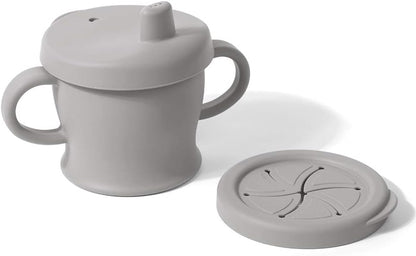 Silicone Sip-N-Snack Cup, Drop-proof Toddlers Sippy Cup & Snack Container 2-in-1, BPA Free Food Grade Silicone Cup for Baby 6 Months+, 9 Ounce (Grey)