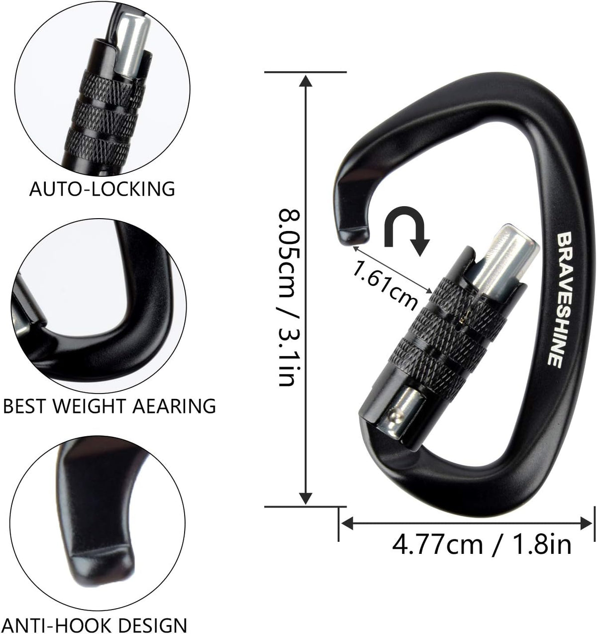 Heavy Duty Carabiner Clips 12KN Aluminum D Ring Keyring Caribeaner Hooks