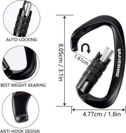Heavy Duty Carabiner Clips 12KN Aluminum D Ring Keyring Caribeaner Hooks