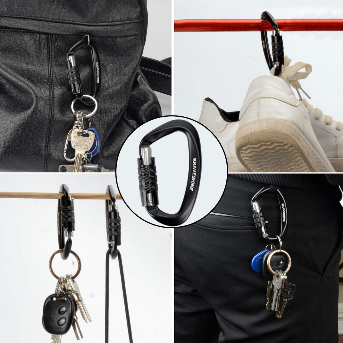 Heavy Duty Carabiner Clips 12KN Aluminum D Ring Keyring Caribeaner Hooks