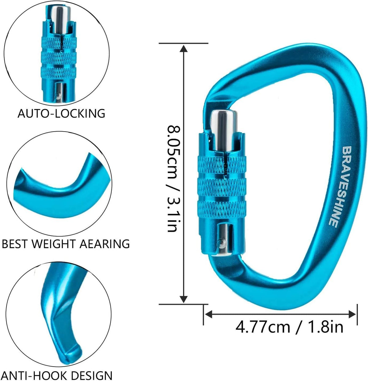 Heavy Duty Carabiner Clips 12KN Aluminum D Ring Keyring Caribeaner Hooks