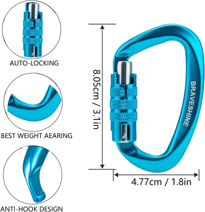 Heavy Duty Carabiner Clips 12KN Aluminum D Ring Keyring Caribeaner Hooks