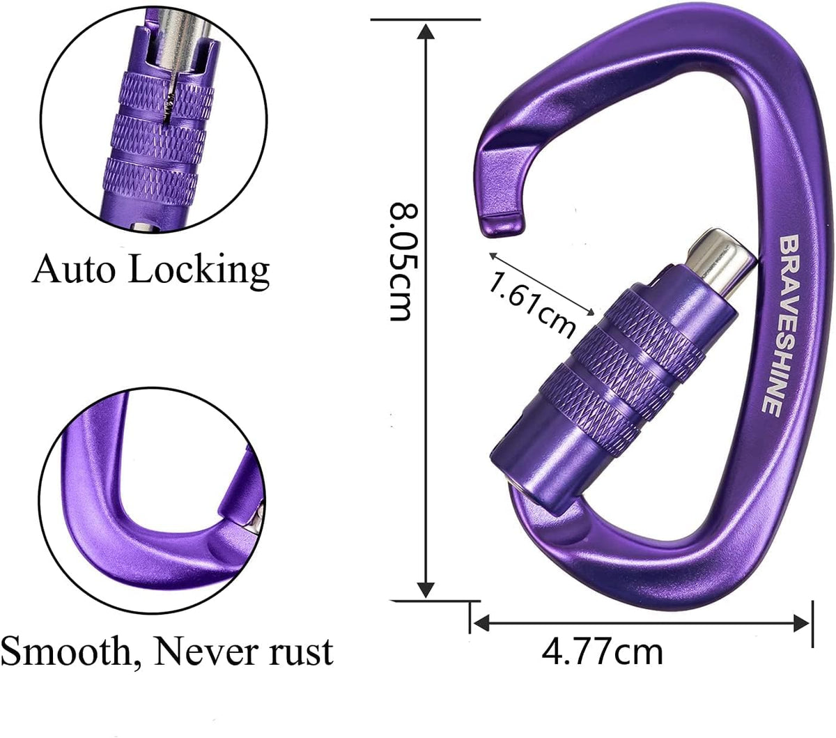 Heavy Duty Carabiner Clips 12KN Aluminum D Ring Keyring Caribeaner Hooks