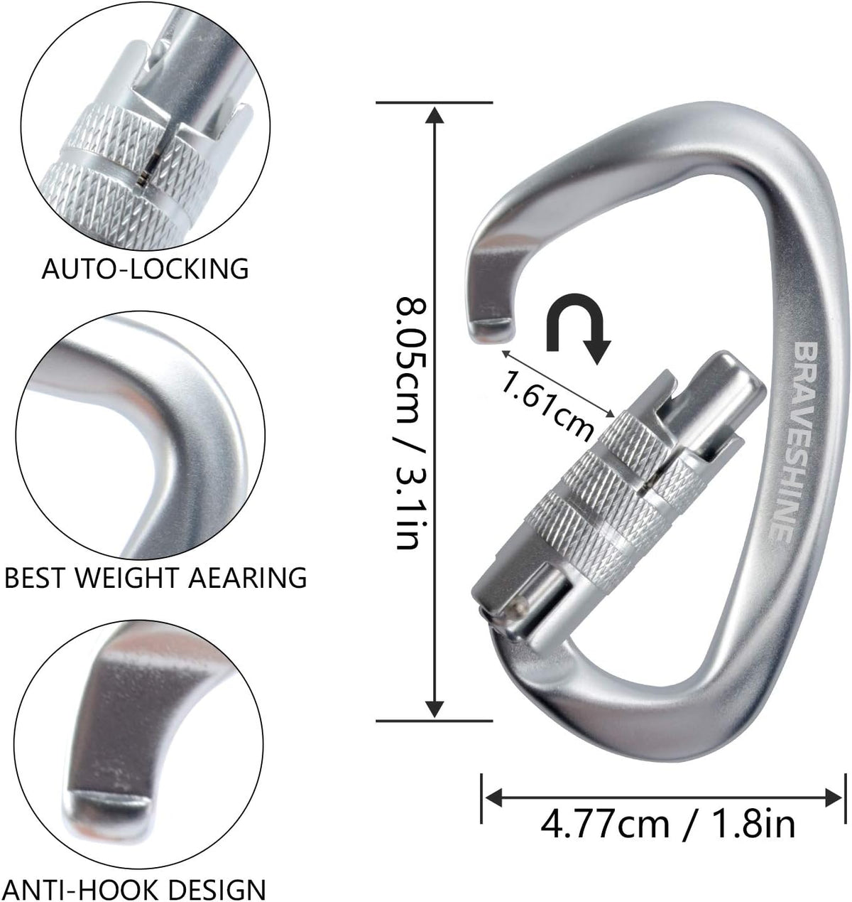 Heavy Duty Carabiner Clips 12KN Aluminum D Ring Keyring Caribeaner Hooks