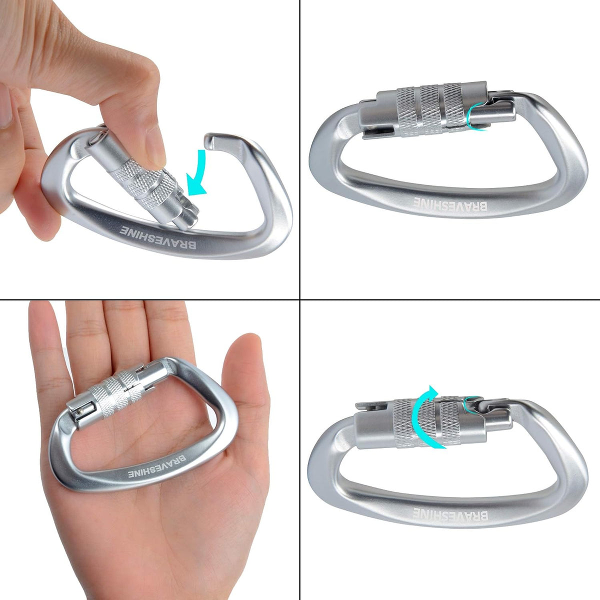 Heavy Duty Carabiner Clips 12KN Aluminum D Ring Keyring Caribeaner Hooks