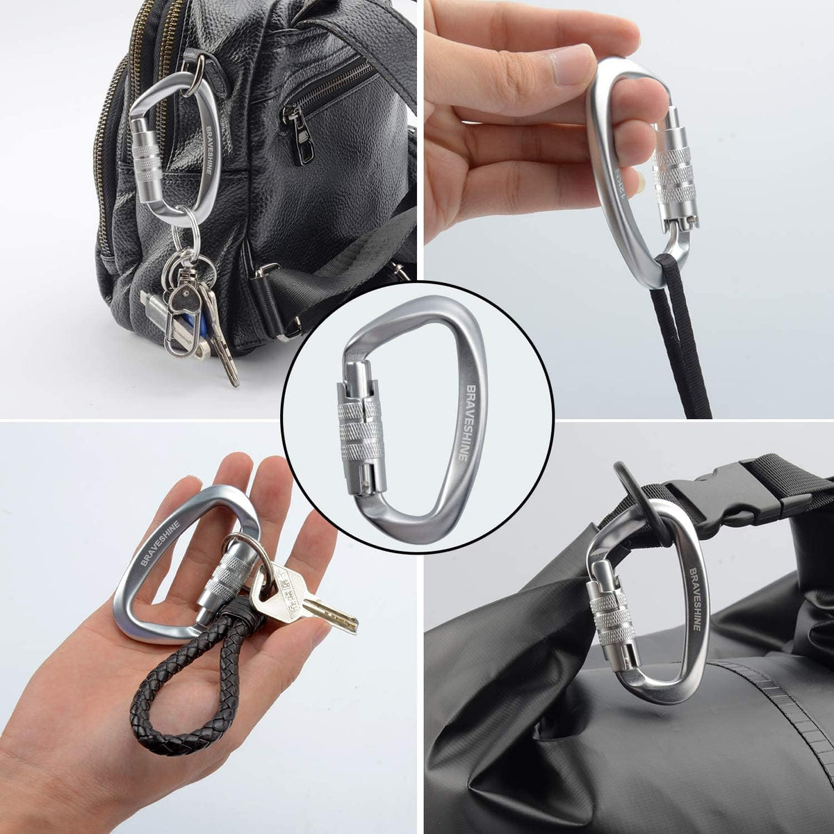 Heavy Duty Carabiner Clips 12KN Aluminum D Ring Keyring Caribeaner Hooks