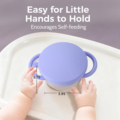 2 Pack Stainless Steel Spill Proof Snack Cup for Baby Toddlers Kids, with Silicone Food Catcher, Travel Lid, Spill-Proof Bowl Containers, Toddlers Essentials, Non Toxic BPA Free