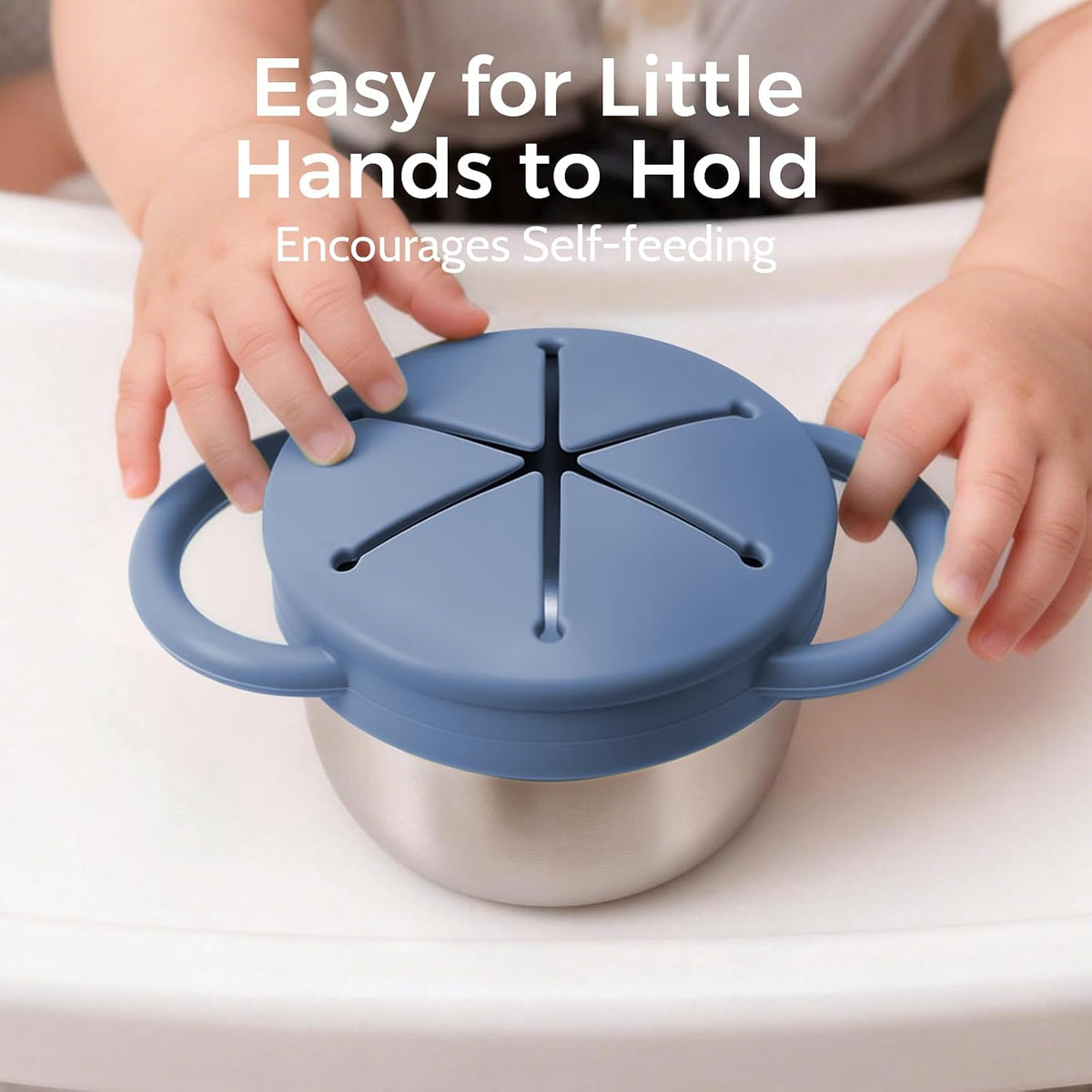2 Pack Stainless Steel Spill Proof Snack Cup for Baby Toddlers Kids, with Silicone Food Catcher, Travel Lid, Spill-Proof Bowl Containers, Toddlers Essentials, Non Toxic BPA Free
