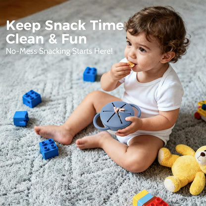 2 Pack Stainless Steel Spill Proof Snack Cup for Baby Toddlers Kids, with Silicone Food Catcher, Travel Lid, Spill-Proof Bowl Containers, Toddlers Essentials, Non Toxic BPA Free