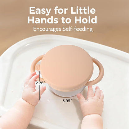2 Pack Stainless Steel Spill Proof Snack Cup for Baby Toddlers Kids, with Silicone Food Catcher, Travel Lid, Spill-Proof Bowl Containers, Toddlers Essentials, Non Toxic BPA Free
