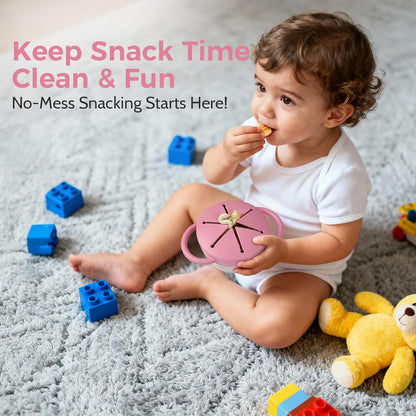 2 Pack Stainless Steel Spill Proof Snack Cup for Baby Toddlers Kids, with Silicone Food Catcher, Travel Lid, Spill-Proof Bowl Containers, Toddlers Essentials, Non Toxic BPA Free