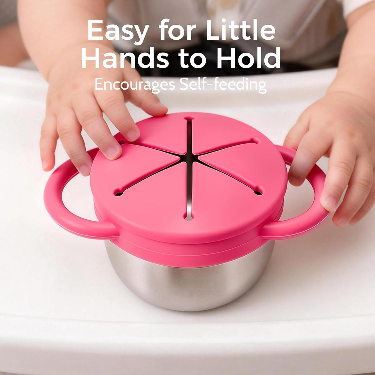2 Pack Stainless Steel Spill Proof Snack Cup for Baby Toddlers Kids, with Silicone Food Catcher, Travel Lid, Spill-Proof Bowl Containers, Toddlers Essentials, Non Toxic BPA Free