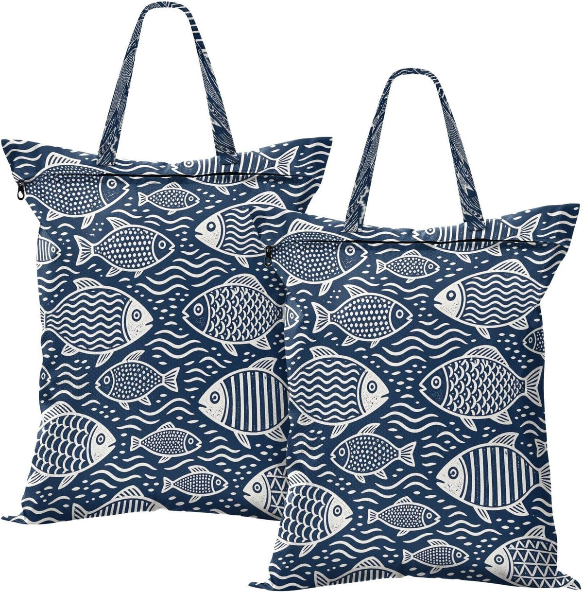 Fish Blue Waterproof Travel Laundry Bag Washable Pack of 2