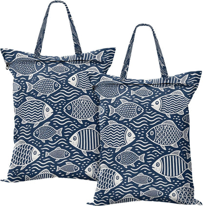 Fish Blue Waterproof Travel Laundry Bag Washable Pack of 2