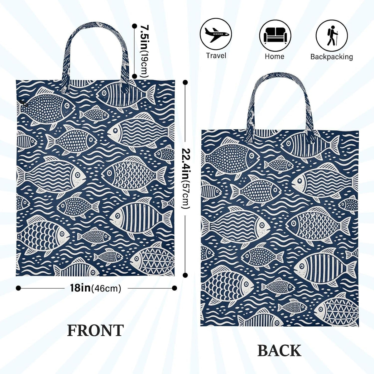 Fish Blue Waterproof Travel Laundry Bag Washable Pack of 2