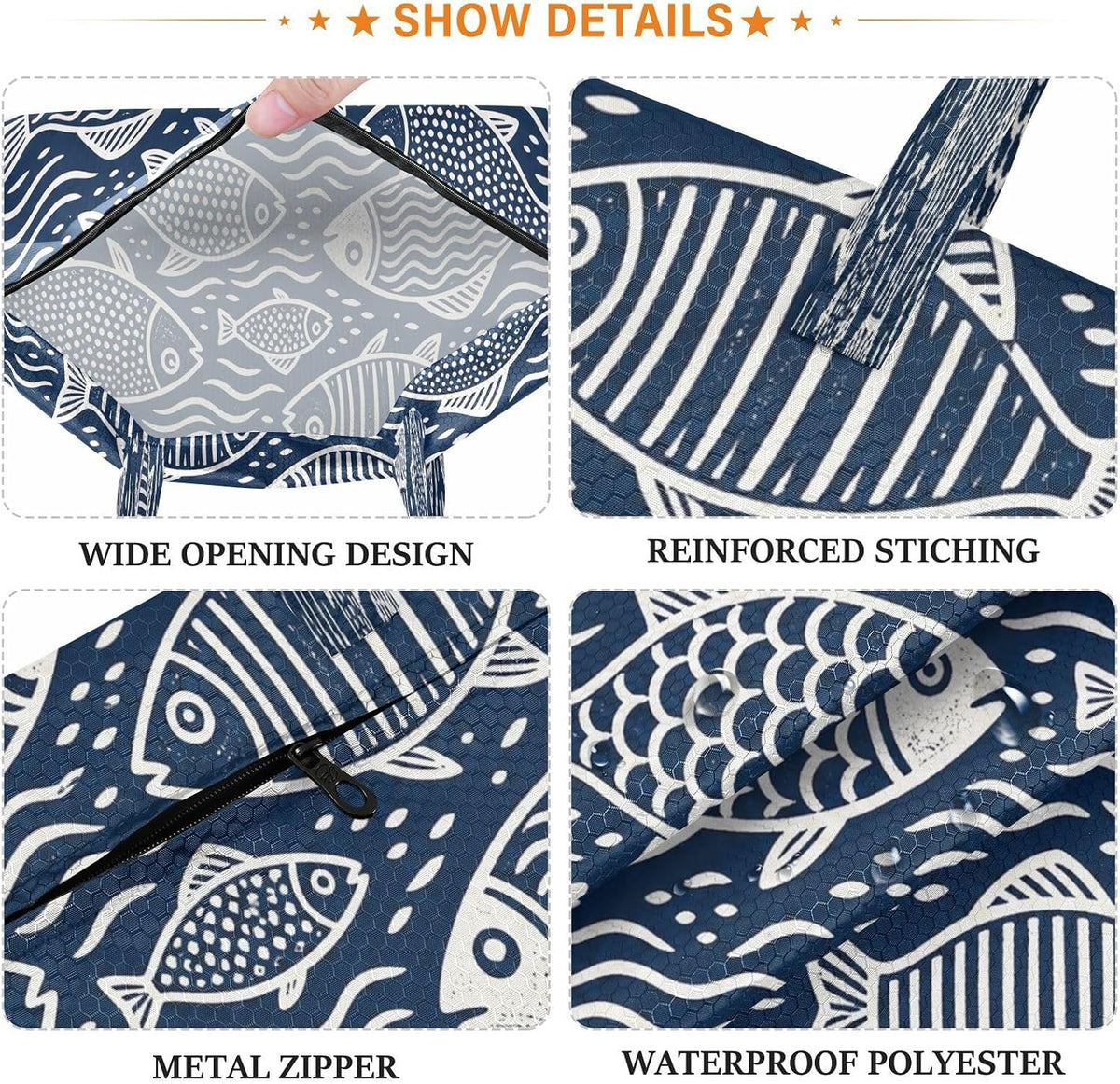 Fish Blue Waterproof Travel Laundry Bag Washable Pack of 2