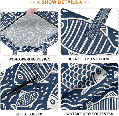 Fish Blue Waterproof Travel Laundry Bag Washable Pack of 2