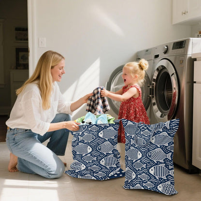 Fish Blue Waterproof Travel Laundry Bag Washable Pack of 2