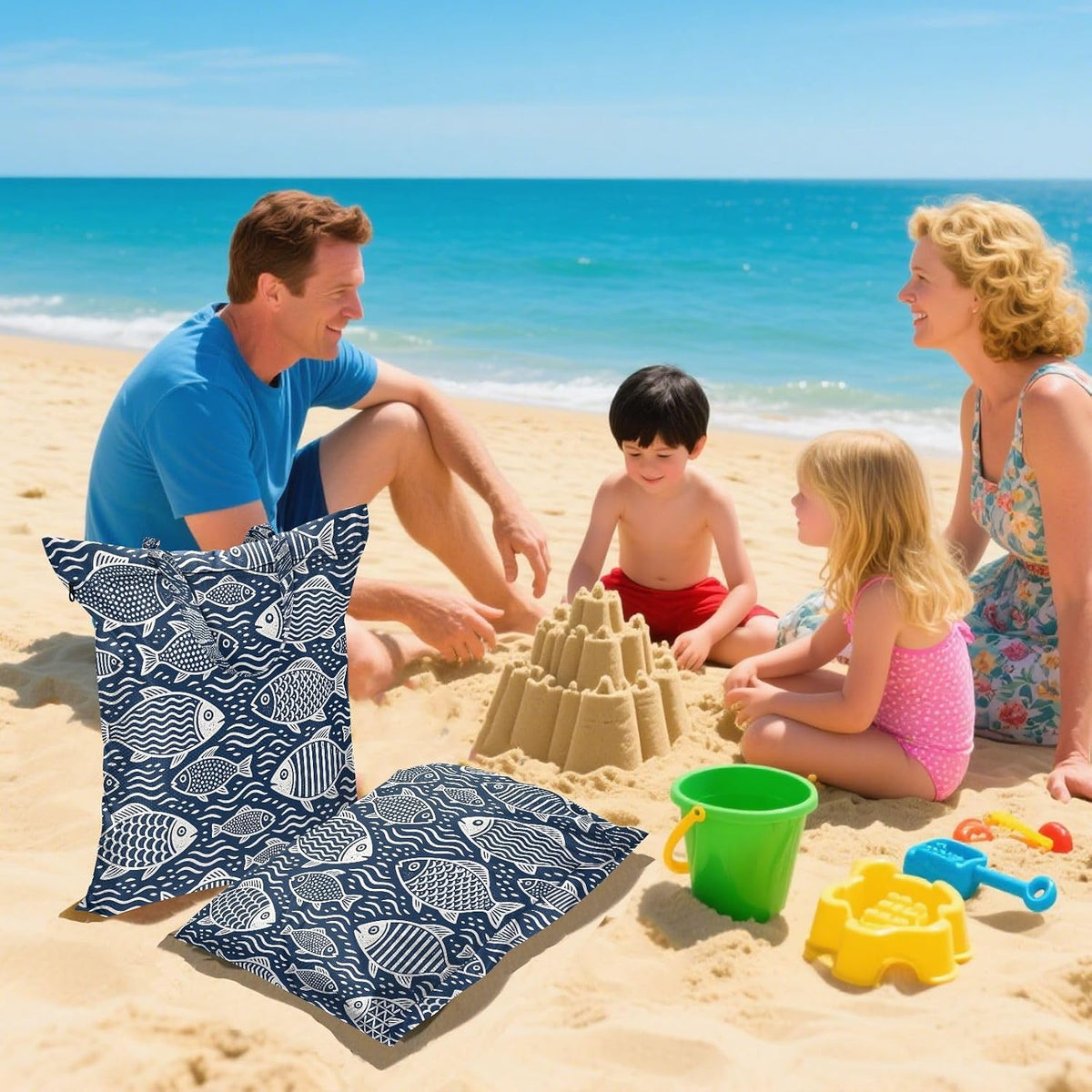 Fish Blue Waterproof Travel Laundry Bag Washable Pack of 2