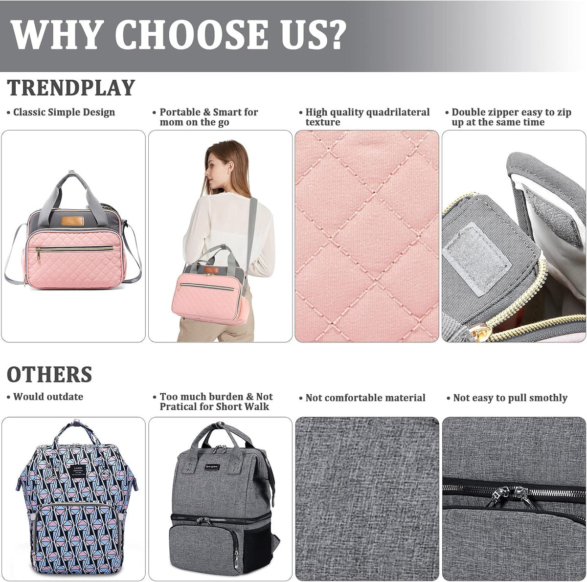 Small Diaper Bag Tote for Girls Baby Nappy Bag - Travel&Outdoor Stroller Organizer Cute Diaper Maternity Bag for Mom Daddy