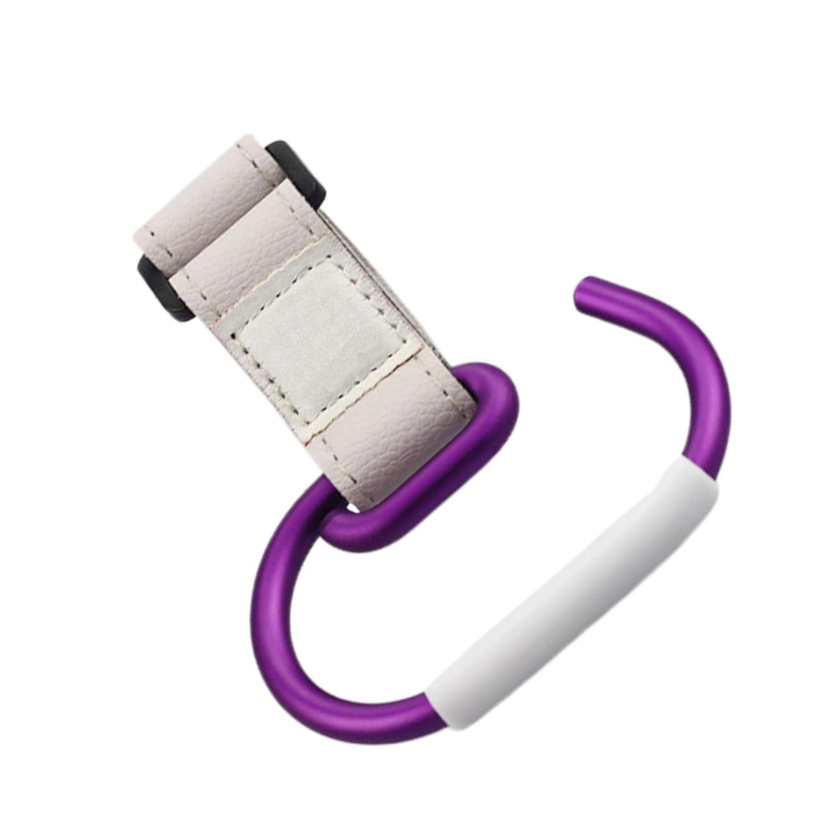 Aluminum Alloy Stroller Hook Clips with White Strap and Purple Hook Heavy-Duty Stroller Accessories Organizer for Hanging Diaper Bags Purses and Shopping Bags Convenient for