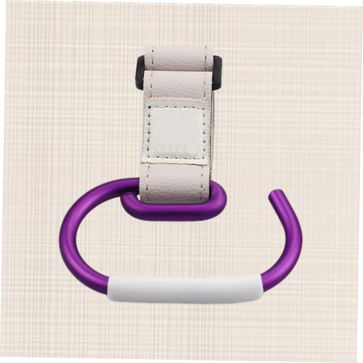 Aluminum Alloy Stroller Hook Clips with White Strap and Purple Hook Heavy-Duty Stroller Accessories Organizer for Hanging Diaper Bags Purses and Shopping Bags Convenient for