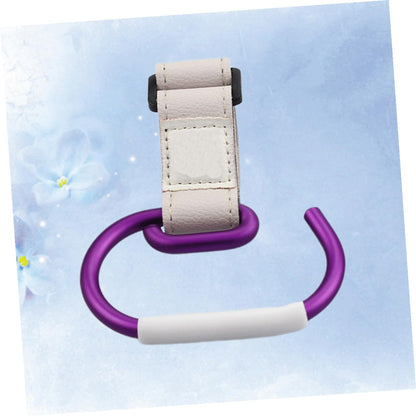 Aluminum Alloy Stroller Hook Clips with White Strap and Purple Hook Heavy-Duty Stroller Accessories Organizer for Hanging Diaper Bags Purses and Shopping Bags Convenient for