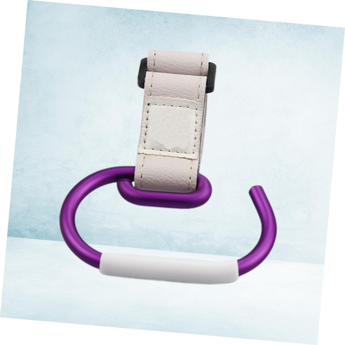 Aluminum Alloy Stroller Hook Clips with White Strap and Purple Hook Heavy-Duty Stroller Accessories Organizer for Hanging Diaper Bags Purses and Shopping Bags Convenient for