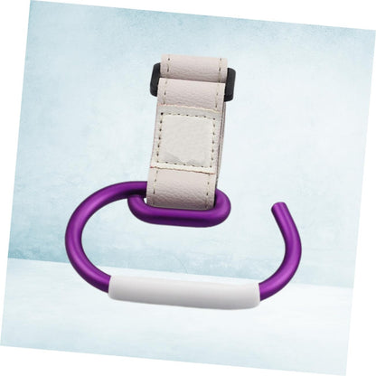 Aluminum Alloy Stroller Hook Clips with White Strap and Purple Hook Heavy-Duty Stroller Accessories Organizer for Hanging Diaper Bags Purses and Shopping Bags Convenient for