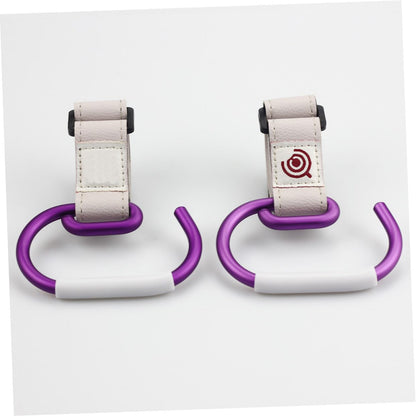 Aluminum Alloy Stroller Hook Clips with White Strap and Purple Hook Heavy-Duty Stroller Accessories Organizer for Hanging Diaper Bags Purses and Shopping Bags Convenient for