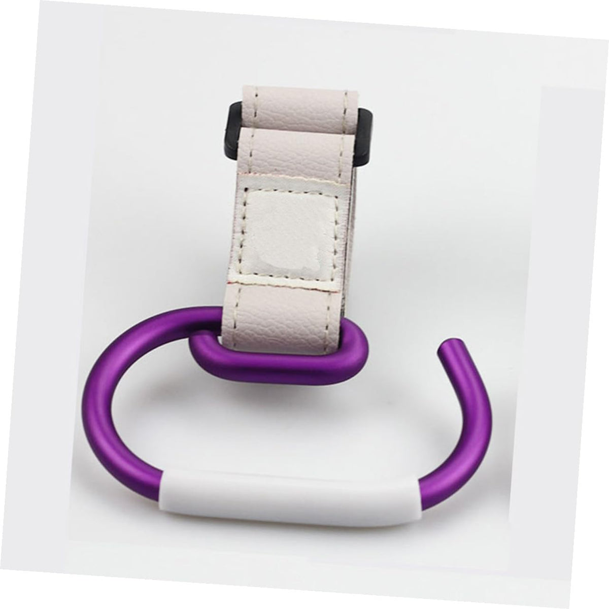 Aluminum Alloy Stroller Hook Clips with White Strap and Purple Hook Heavy-Duty Stroller Accessories Organizer for Hanging Diaper Bags Purses and Shopping Bags Convenient for