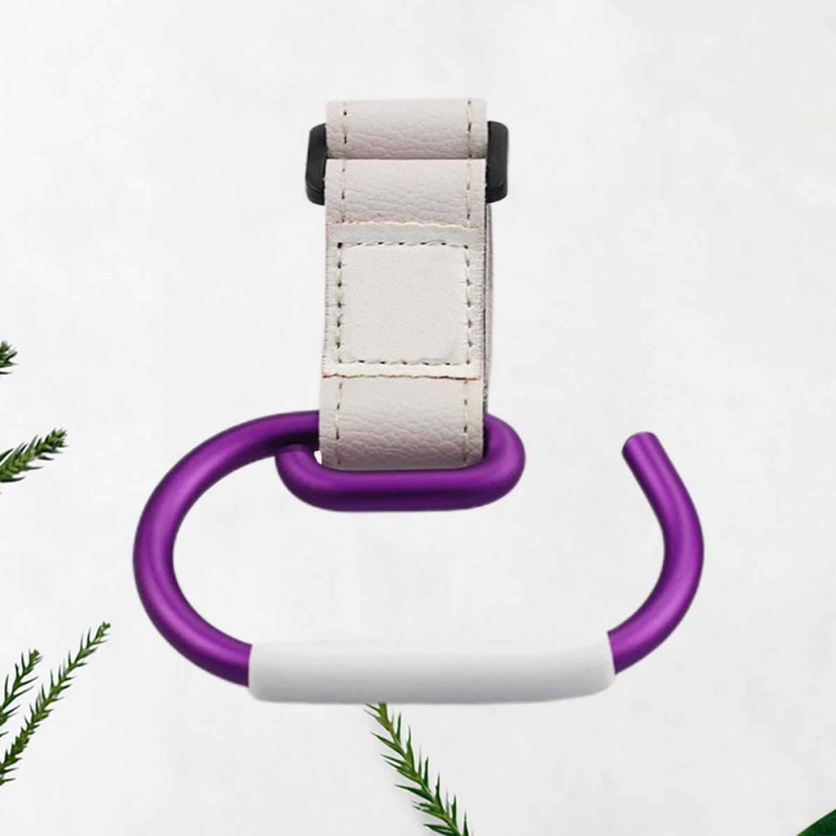 Aluminum Alloy Stroller Hook Clips with White Strap and Purple Hook Heavy-Duty Stroller Accessories Organizer for Hanging Diaper Bags Purses and Shopping Bags Convenient for