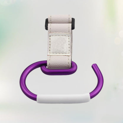 Aluminum Alloy Stroller Hook Clips with White Strap and Purple Hook Heavy-Duty Stroller Accessories Organizer for Hanging Diaper Bags Purses and Shopping Bags Convenient for