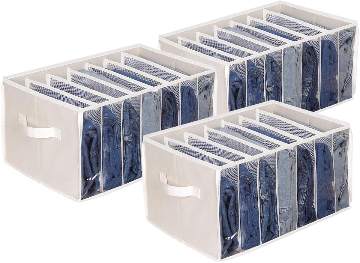 Wardrobe Clothes Organizer Storage Bin with Dividers, 3 Pack