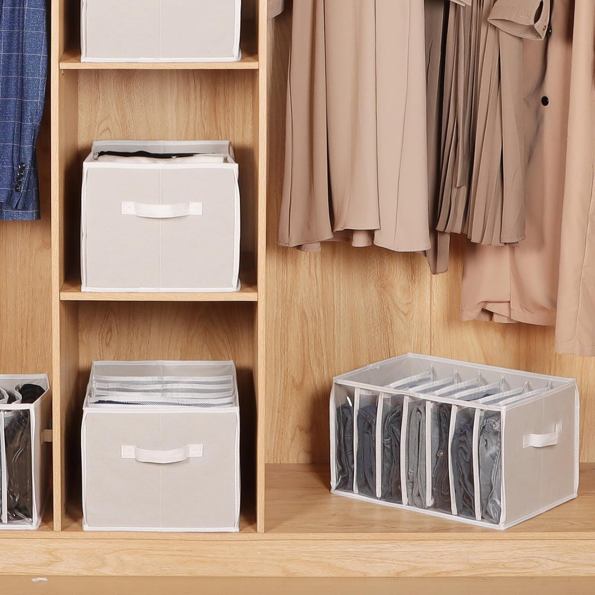 Wardrobe Clothes Organizer Storage Bin with Dividers, 3 Pack
