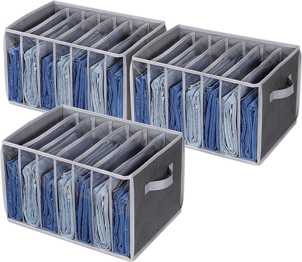 Wardrobe Clothes Organizer Storage Bin with Dividers, 3 Pack