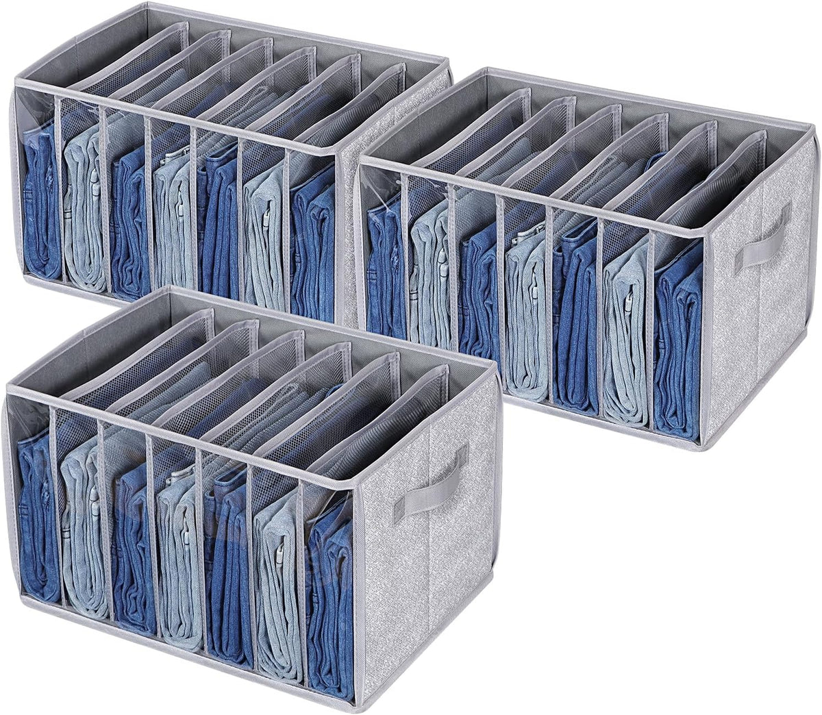 Wardrobe Clothes Organizer Storage Bin with Dividers, 3 Pack