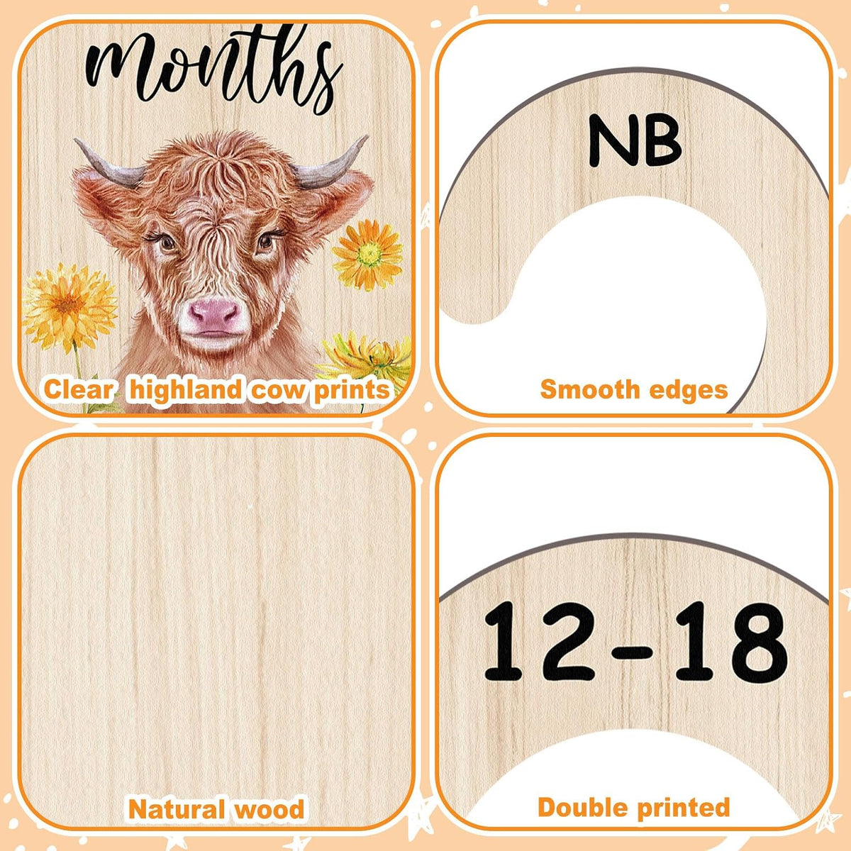 7 Pcs Retro Goose Baby Closet Dividers for Clothes Organizer Double Sided Wooden Nursery Closet Dividers for Baby Boy Girl Newborn to 24 Months Home Nursery Supplies
