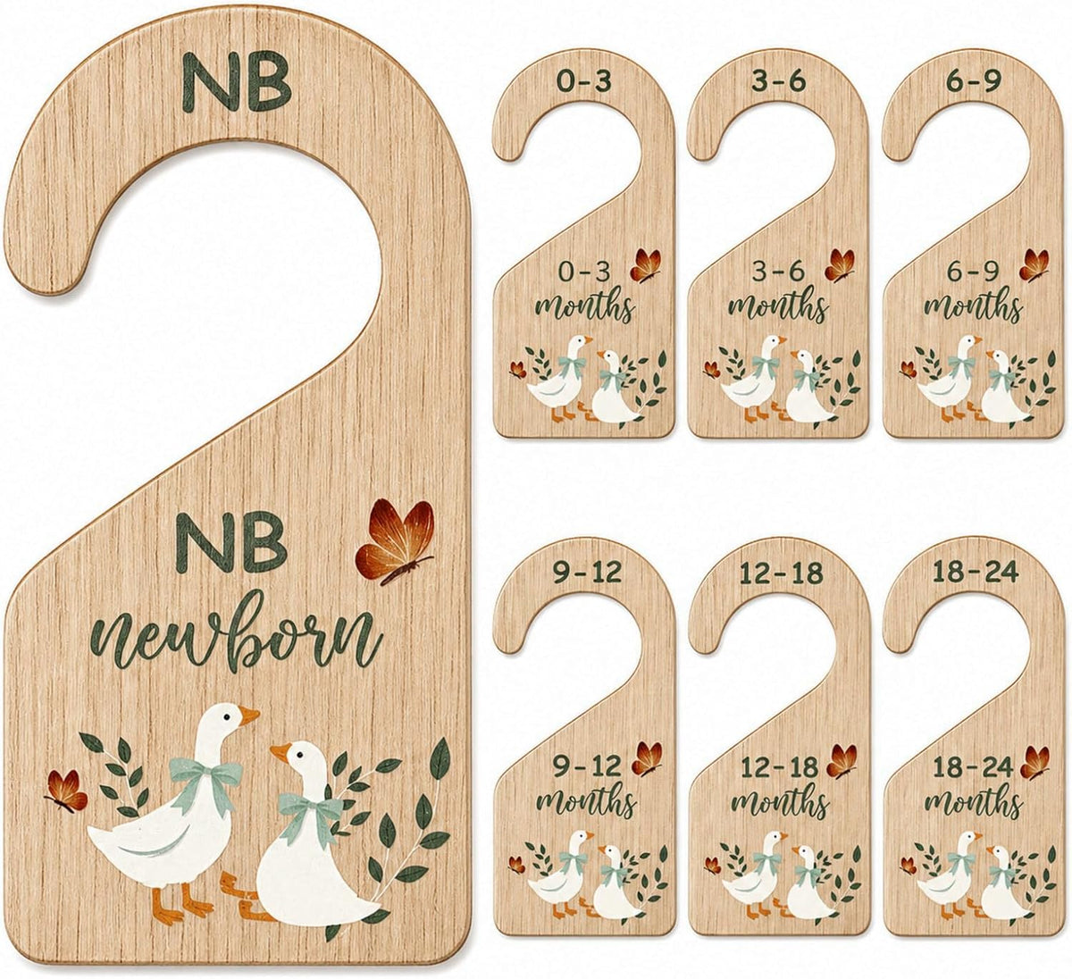 7 Pcs Retro Goose Baby Closet Dividers for Clothes Organizer Double Sided Wooden Nursery Closet Dividers for Baby Boy Girl Newborn to 24 Months Home Nursery Supplies