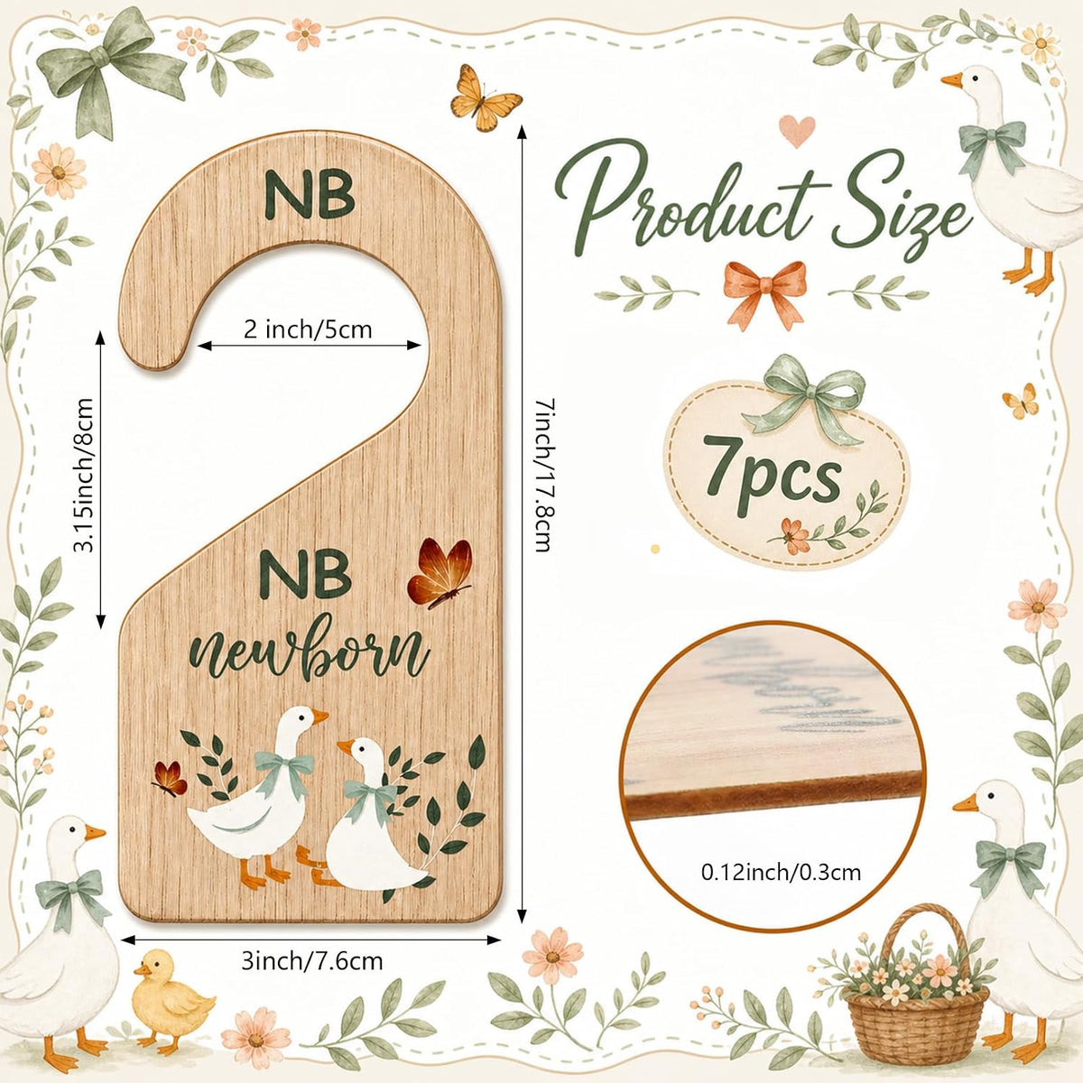 7 Pcs Retro Goose Baby Closet Dividers for Clothes Organizer Double Sided Wooden Nursery Closet Dividers for Baby Boy Girl Newborn to 24 Months Home Nursery Supplies