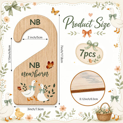 7 Pcs Retro Goose Baby Closet Dividers for Clothes Organizer Double Sided Wooden Nursery Closet Dividers for Baby Boy Girl Newborn to 24 Months Home Nursery Supplies