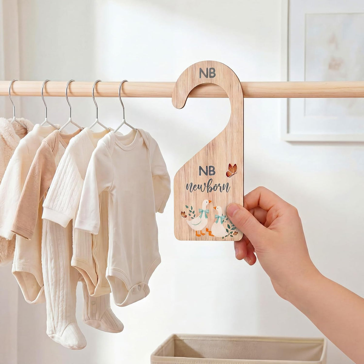 7 Pcs Retro Goose Baby Closet Dividers for Clothes Organizer Double Sided Wooden Nursery Closet Dividers for Baby Boy Girl Newborn to 24 Months Home Nursery Supplies